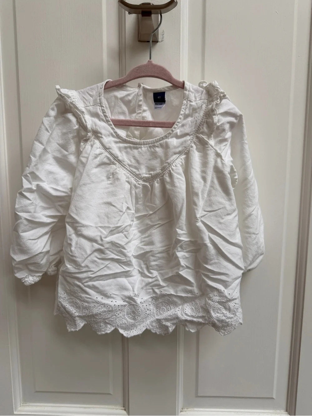 Old Navy 4T Girls White Eyelet Peasant Long Sleeve Blouse Top Shirt